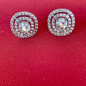 White Sapphire set in sterling silver earrings.